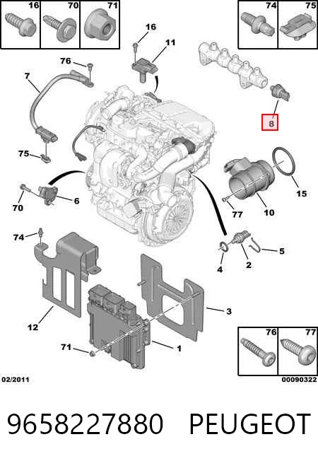 9658227880 Peugeot/Citroen Sensor de presión de combustible
