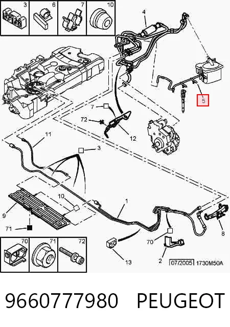9660777980 Peugeot/Citroen Tubo flexible, combustible de fuga 