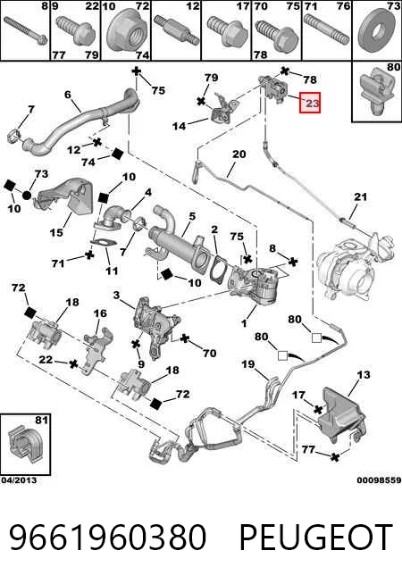 9661960380 Peugeot/Citroen Válvula solenoide de control de presión de sobrealimentación