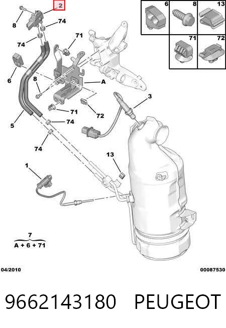9662143180 Peugeot/Citroen Sensor, presión gas de escape