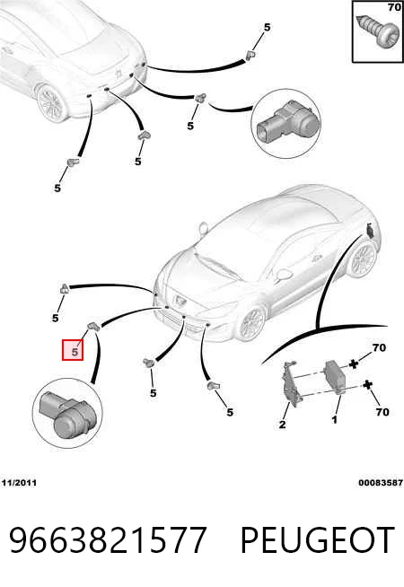 9663821577 Peugeot/Citroen Sensor alarma de estacionamiento trasero 