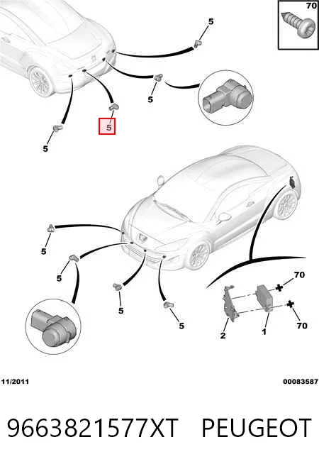 9663821577XT Peugeot/Citroen Sensor alarma de estacionamiento trasero 