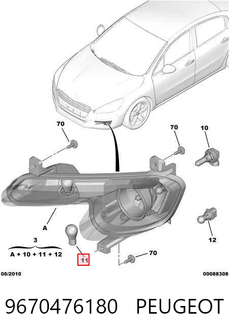9670476180 Peugeot/Citroen Faro antiniebla derecho