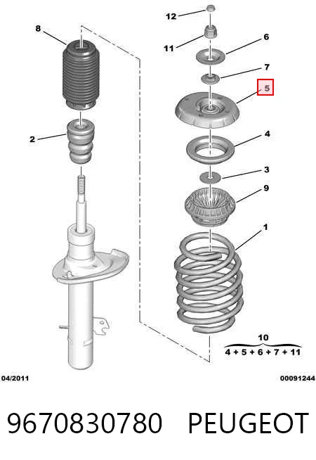 Soporte del amortiguador delantero 9670830780 PEUGEOT