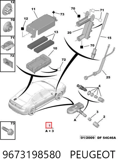 9673198580 Peugeot/Citroen Sensor de presión de neumáticos (TPMS)