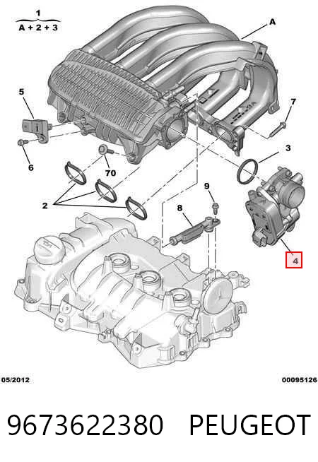 9673622380 Peugeot/Citroen Mariposa de admisión