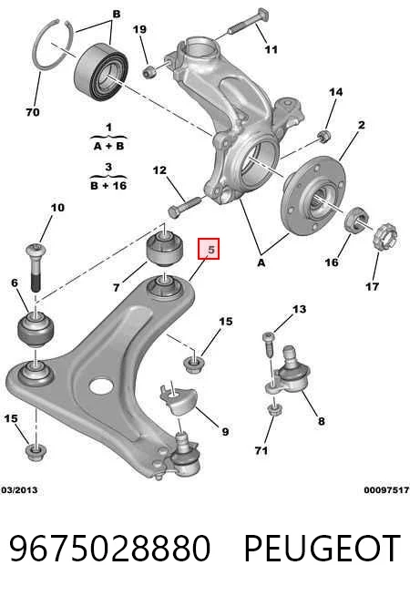 9675028880 Peugeot/Citroen Brazo inferior derecho de la suspensión delantera