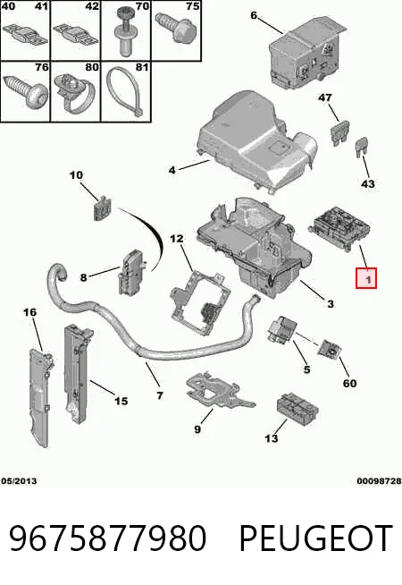9675877980 Peugeot/Citroen Caja de relés y fusibles