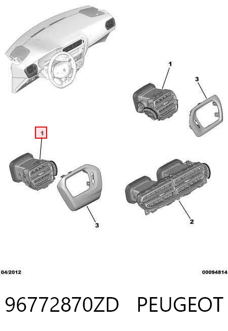 96772870ZD Peugeot/Citroen Rejilla de ventilación derecha del salpicadero