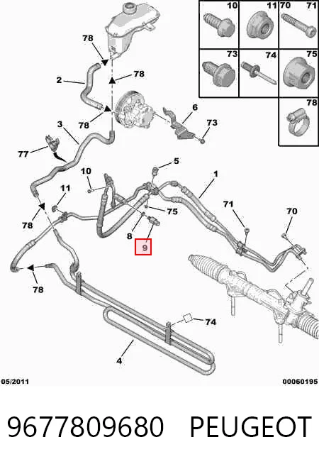 9677809680 Peugeot/Citroen Sensor de la bomba de dirección asistida