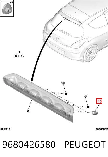 Tercera luz de freno para Peugeot 308 4A, 4C