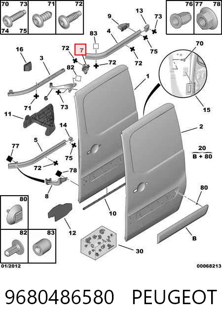 9680486580 Peugeot/Citroen Rodillo central izquierdo de puerta corrediza