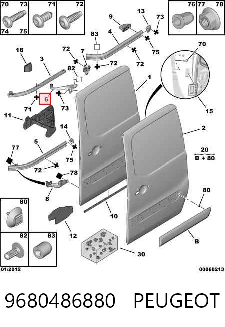 9680486880 Peugeot/Citroen Rodillo superior izquierdo de puerta corrediza