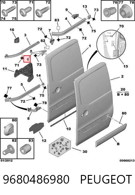 9680486980 Peugeot/Citroen Rodillo superior derecho de puerta corrediza