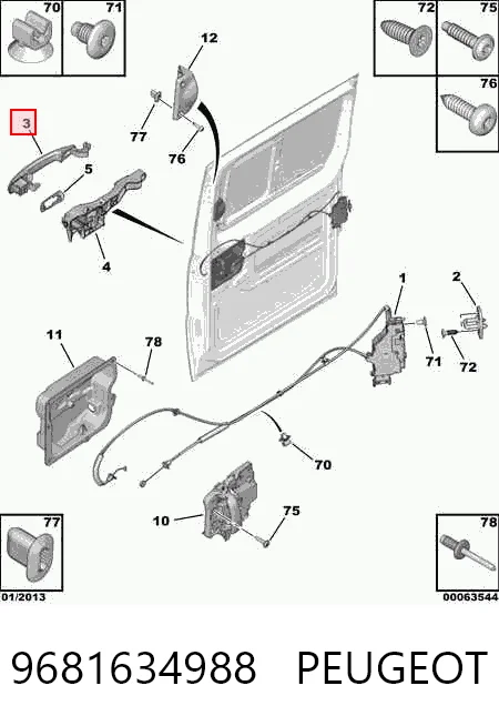 9681634988 Peugeot/Citroen Manija exterior derecha de puerta corrediza