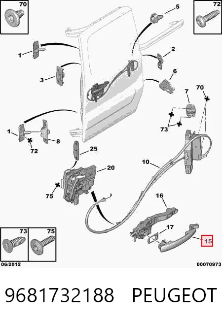 9681732188 Peugeot/Citroen Manija exterior derecha de puerta corrediza