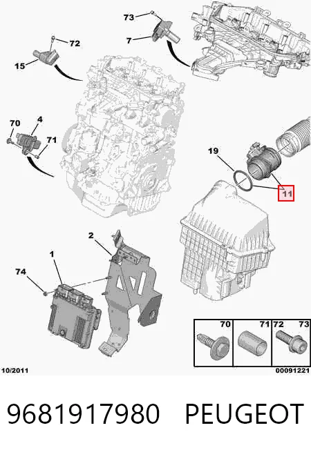 9681917980 Peugeot/Citroen Sensor de flujo de aire