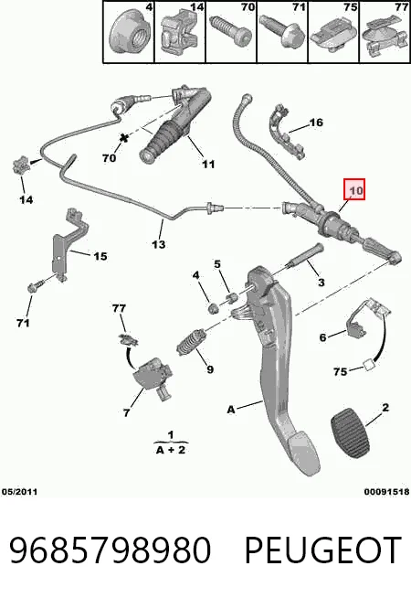 9685798980 Peugeot/Citroen Cilindro maestro de clutch