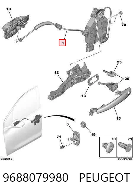 9688079980 Peugeot/Citroen Cerradura de puerta delantera derecha