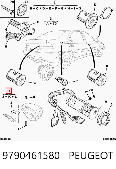 9790461580 Peugeot/Citroen Juego de cerradura de puertas y encendido con llaves