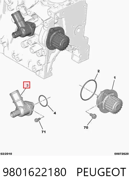 9801622180 Peugeot/Citroen Brida del sistema de refrigeración (triple unión)