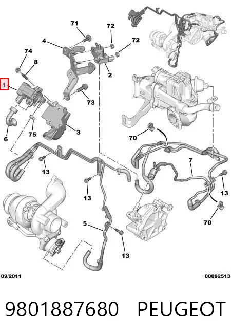 9801887680 Peugeot/Citroen Válvula solenoide de control de presión de sobrealimentación