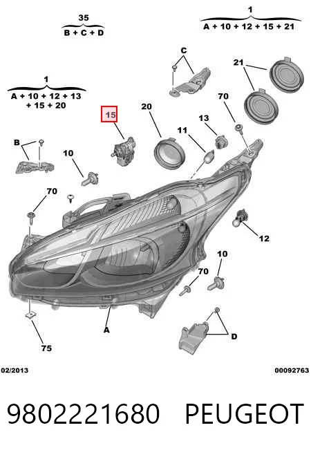 Faro derecho 9802221680 PEUGEOT