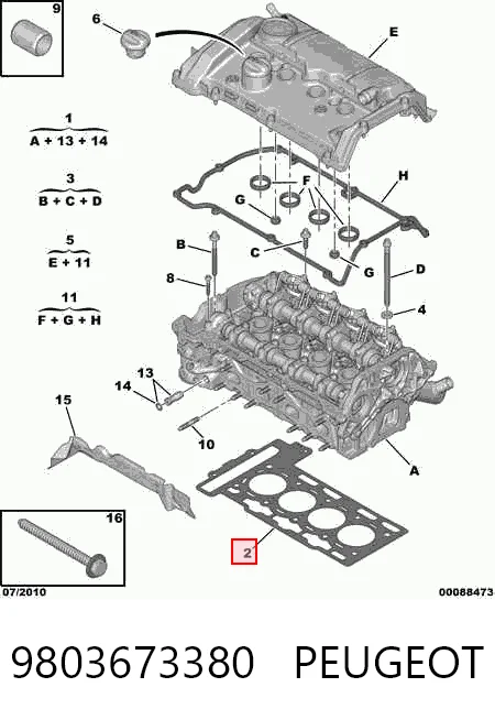 9803673380 Peugeot/Citroen Empaquetadura de culata