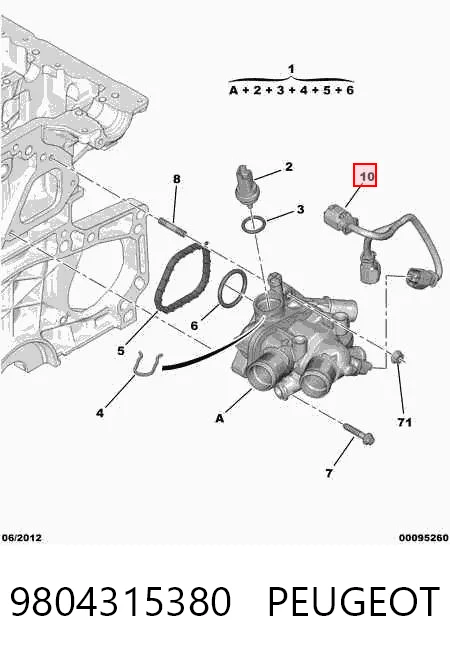 9804315380 Peugeot/Citroen Cable del sensor de temperatura del refrigerante