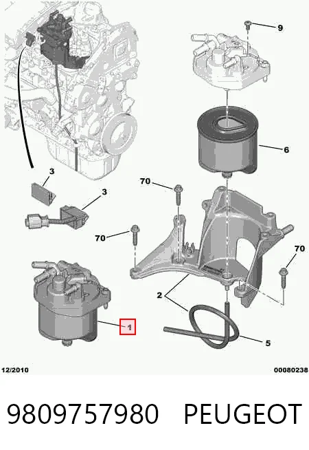 9809757980 Peugeot/Citroen Caja del filtro de combustible