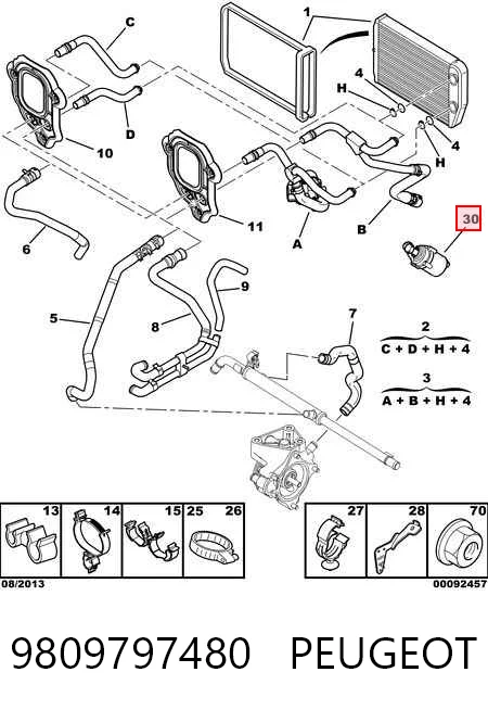 9809797480 Peugeot/Citroen Bomba de agua eléctrica auxiliar