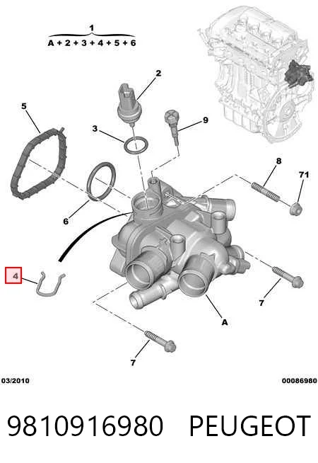 9810916980 Peugeot/Citroen Caja del termostato