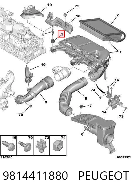 9814411880 Peugeot/Citroen Soporte de la caja del filtro de aire