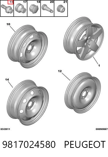9817024580 Peugeot/Citroen Tornillos para llantas