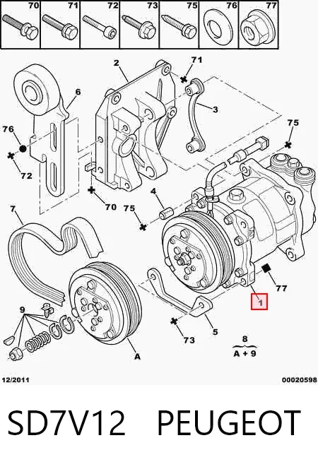SD7V12 Peugeot/Citroen Compresor climatizador