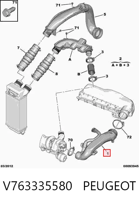 V763335580 Peugeot/Citroen Tubo de admisión de aire al turbocompresor