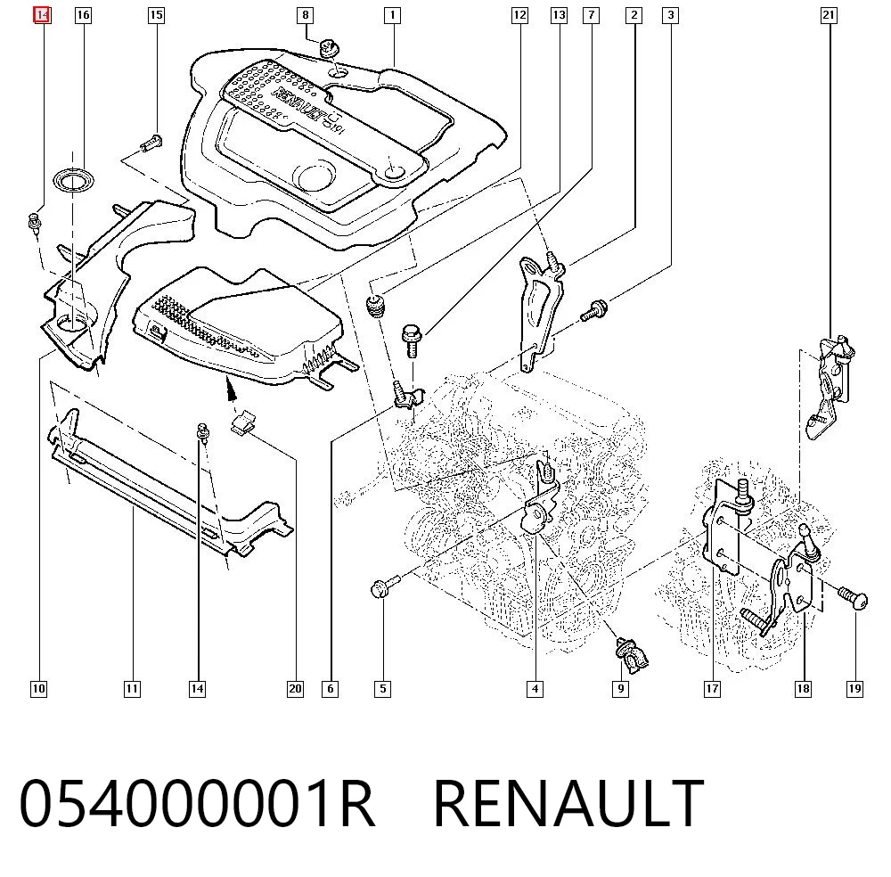 054000001R Renault (RVI) Clip de fijación de la rejilla del radiador