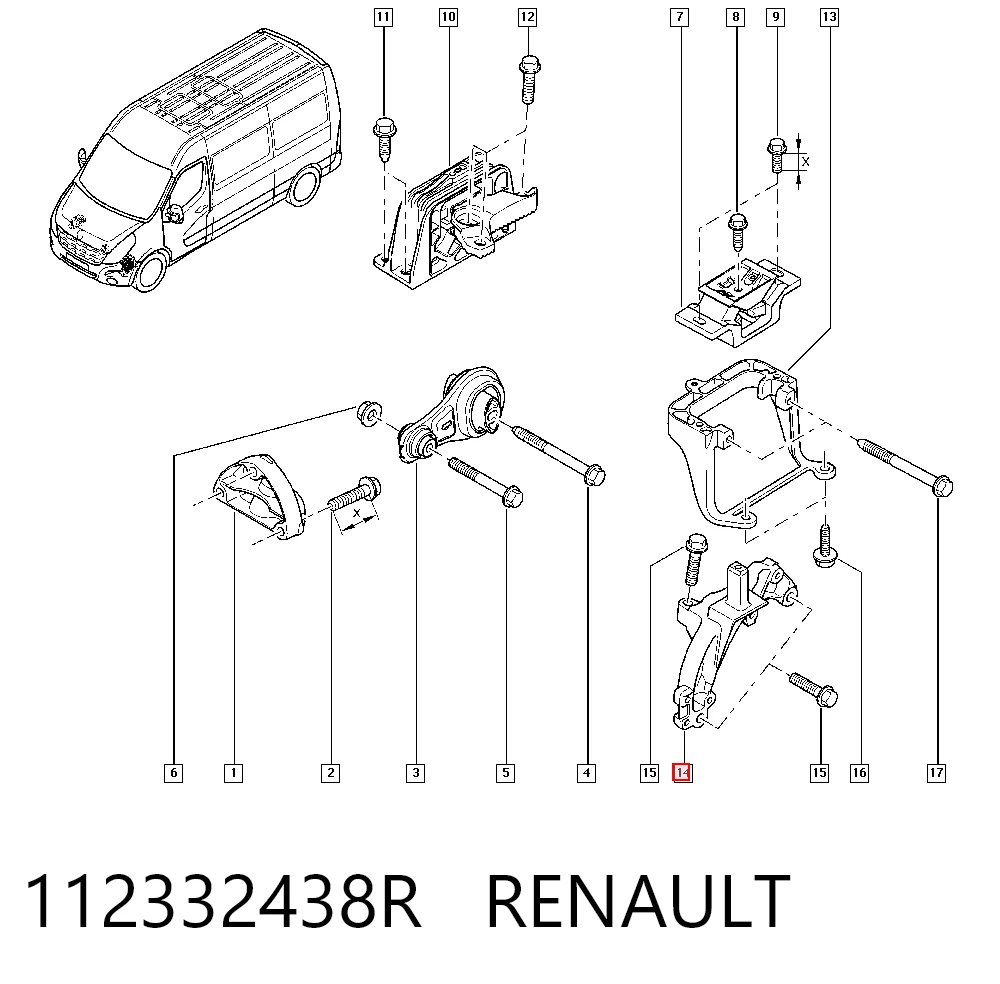 Soporte de cojín de la caja de cambios 112332438R RENAULT