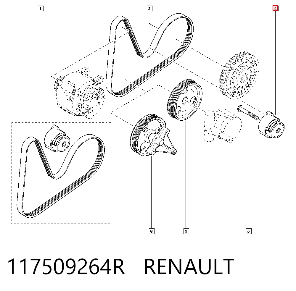 Tensor de correa poli V para Renault Kangoo KC0, KC1