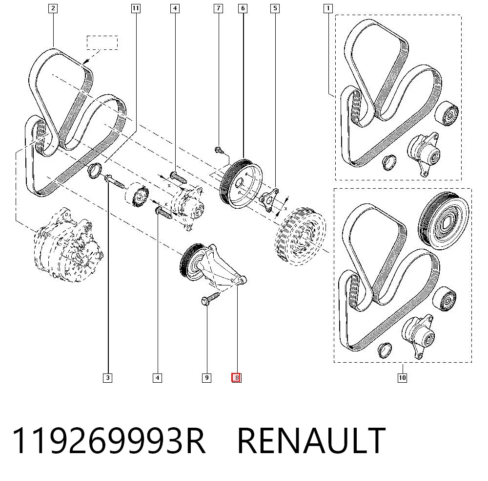 Rodillo tensor auxiliar de correa de distribución 119269993R RENAULT