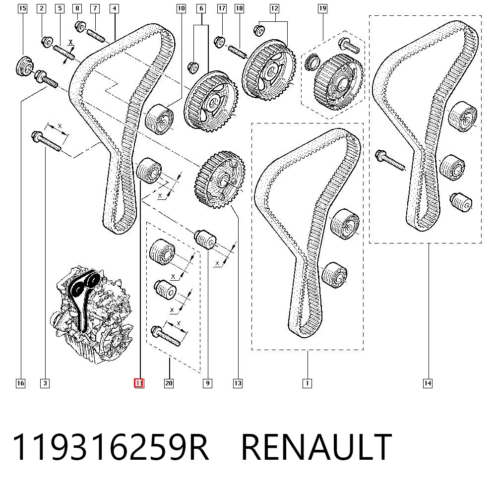 Rodillo intermedio de correa dentada Clio  sedán (1998-2008) original desde 19,63 €