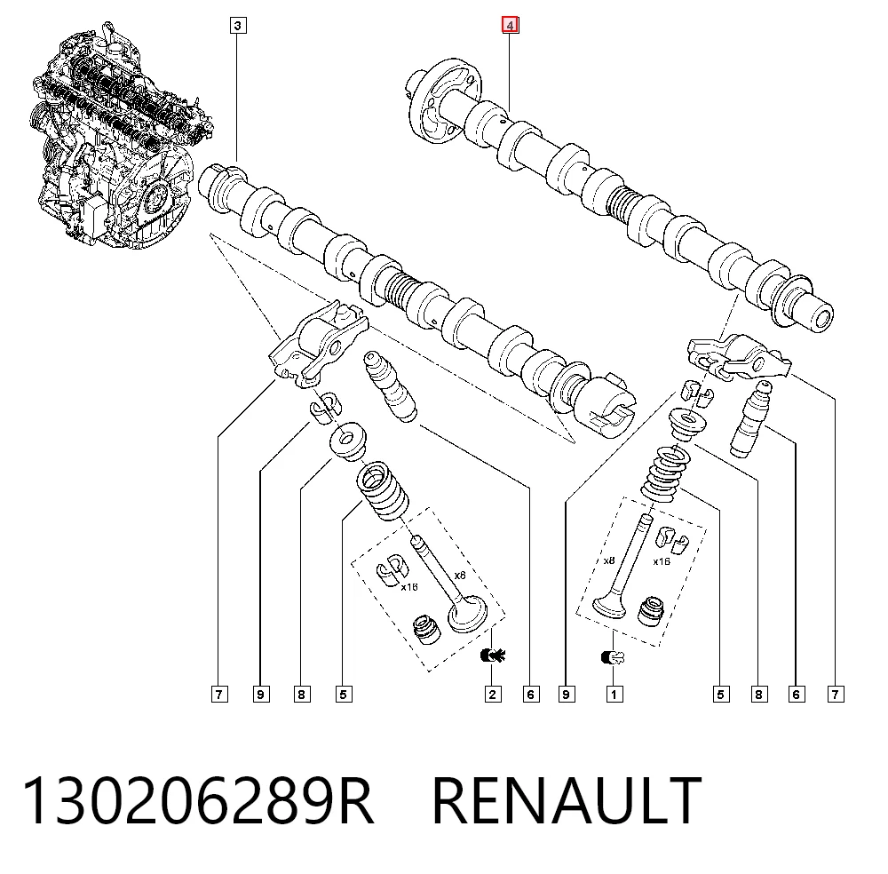 Árbol de levas de escape 130206289R RENAULT