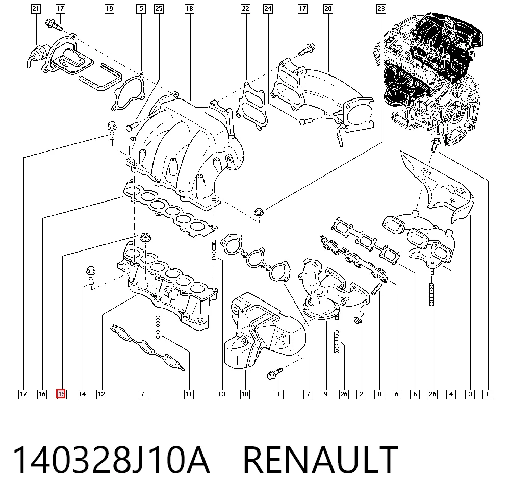 Junta superior del colector de admisión Renault Espace IV