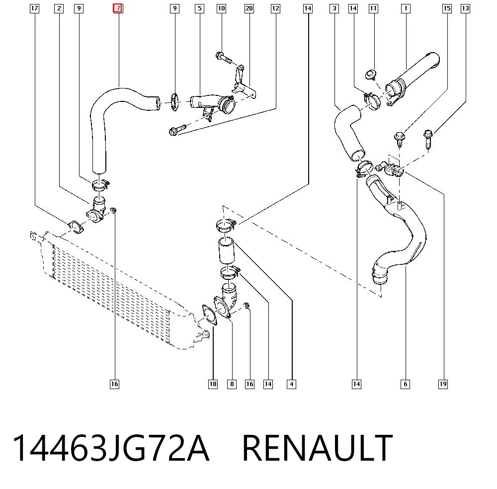 Tubo de admisión de aire, entrada del filtro de aire 14463JG72A RENAULT