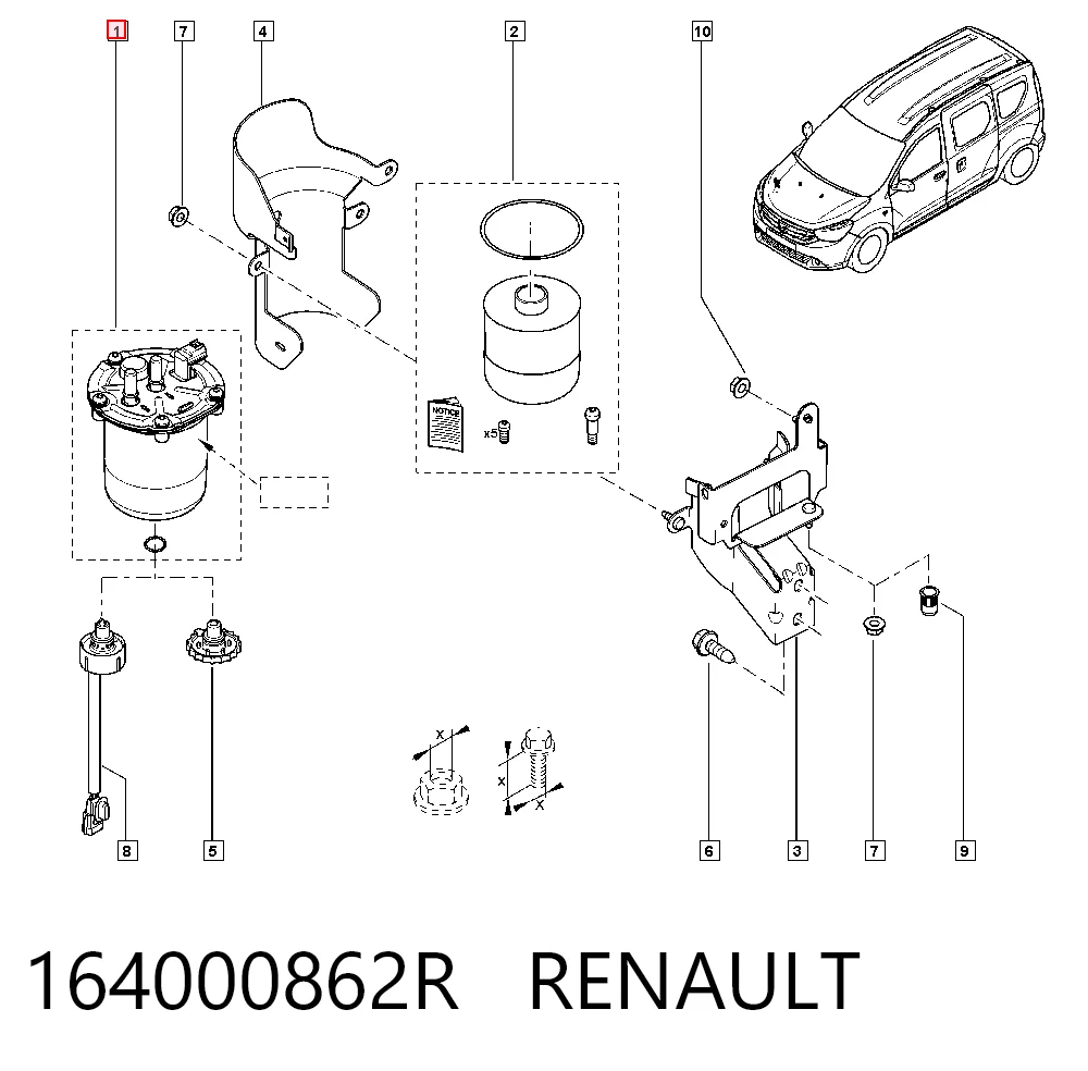 164000862R Renault (RVI) Caja del filtro de combustible