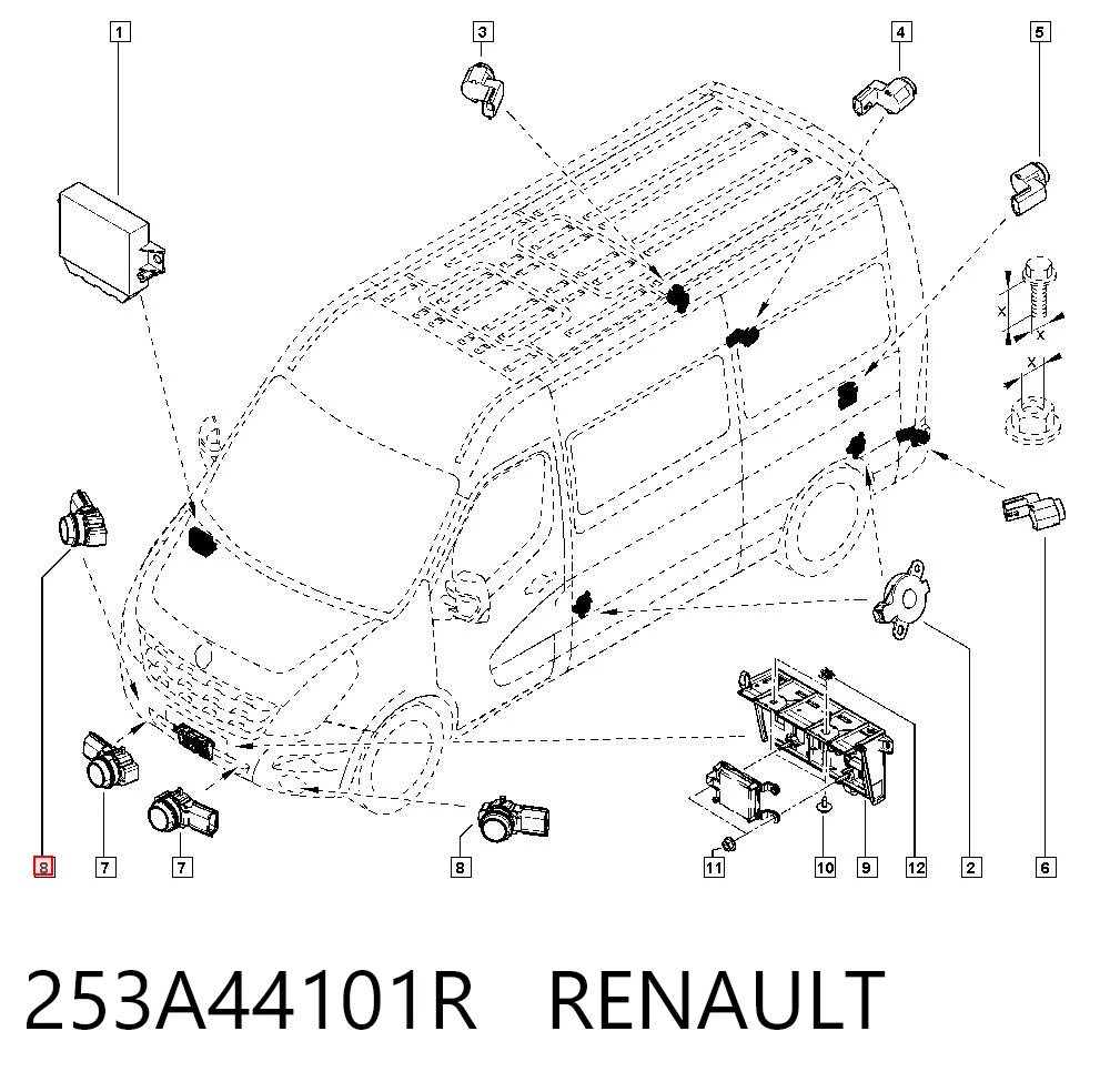 253A44101R Renault (RVI) Sensor lateral delantero/trasero de aparcamiento