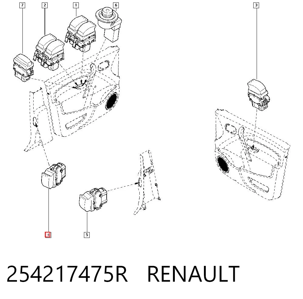 254217475R Renault (RVI) Botón de encendido, motor eléctrico, elevalunas, puerta delantera derecha