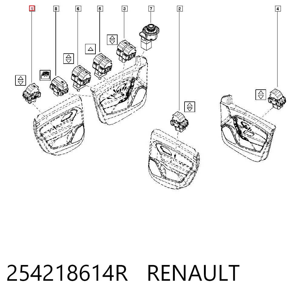254218614R Renault (RVI) Botón de encendido, motor eléctrico, elevalunas, puerta delantera derecha