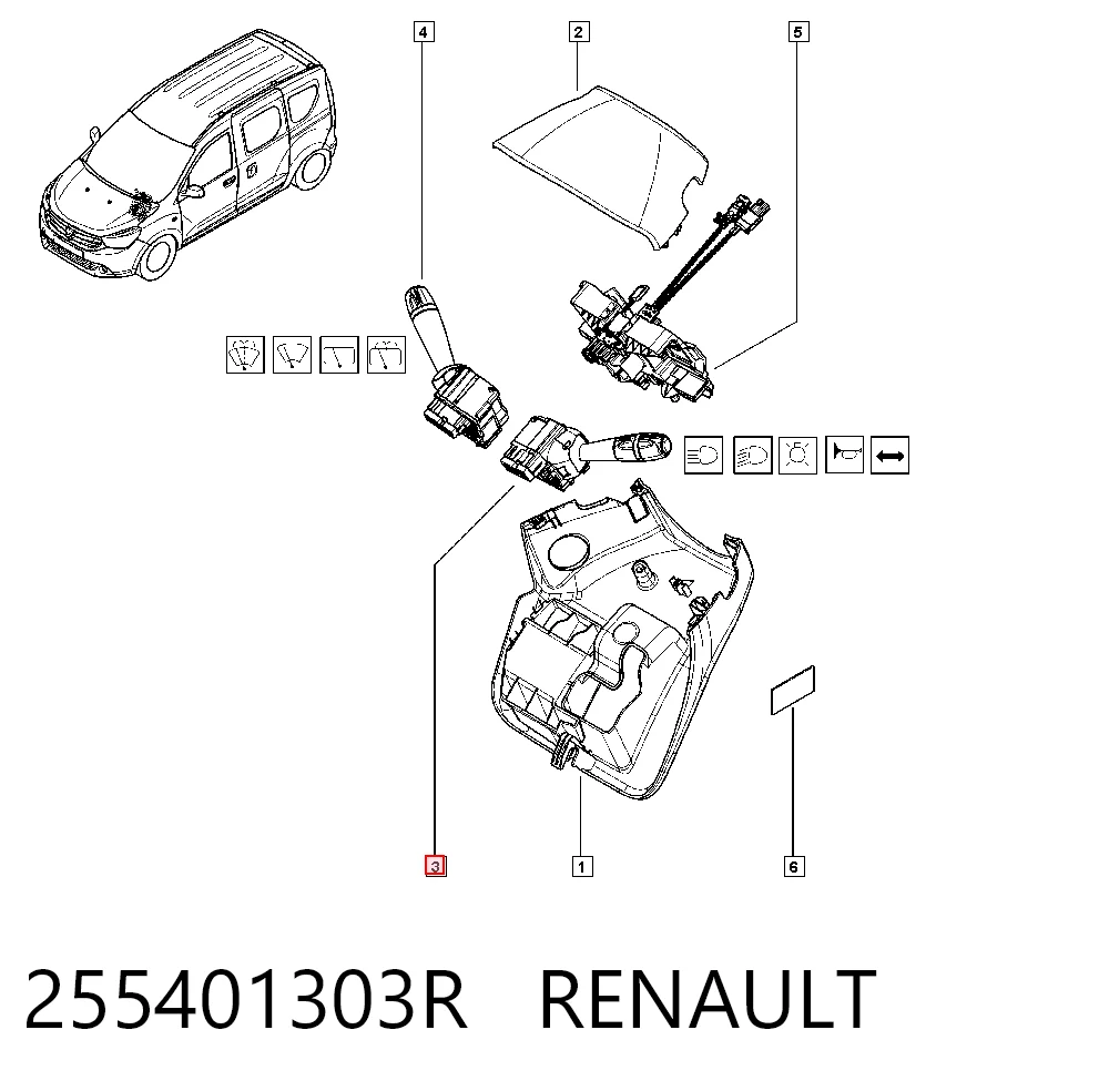 255401303R Renault (RVI) Conmutador izquierdo de la columna de dirección