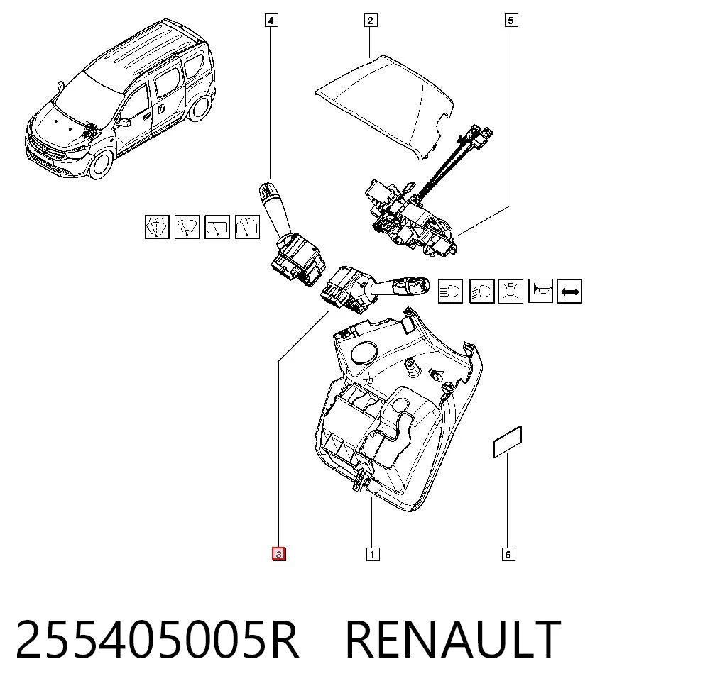 255405005R Renault (RVI) Conmutador izquierdo de la columna de dirección